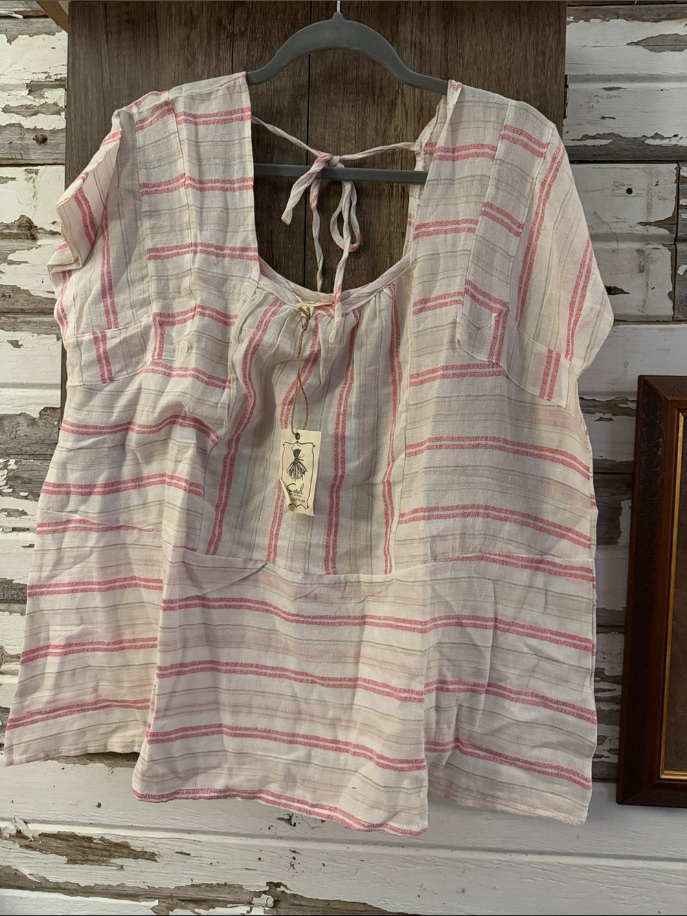 easel Pink and White Striped Peasant Tunic